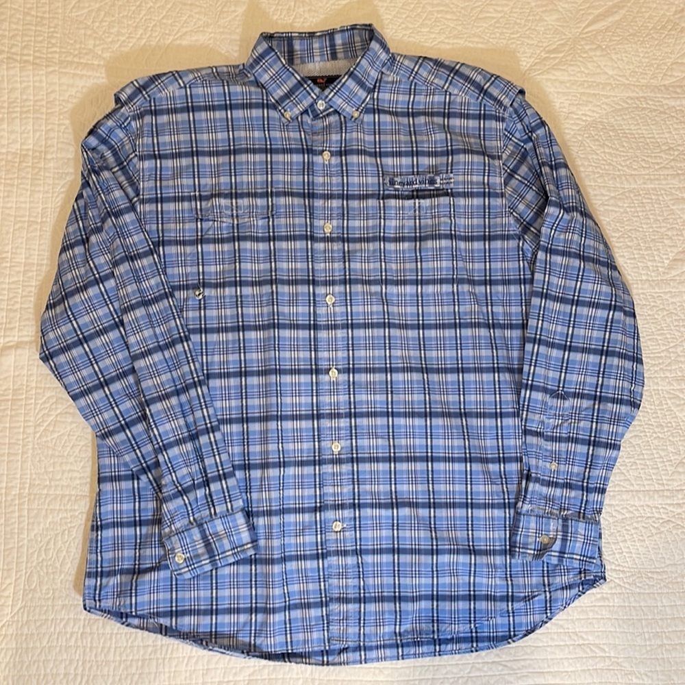 Vineyard Vines Mens Blue Plaid Harbor Performance Shirt Size XL